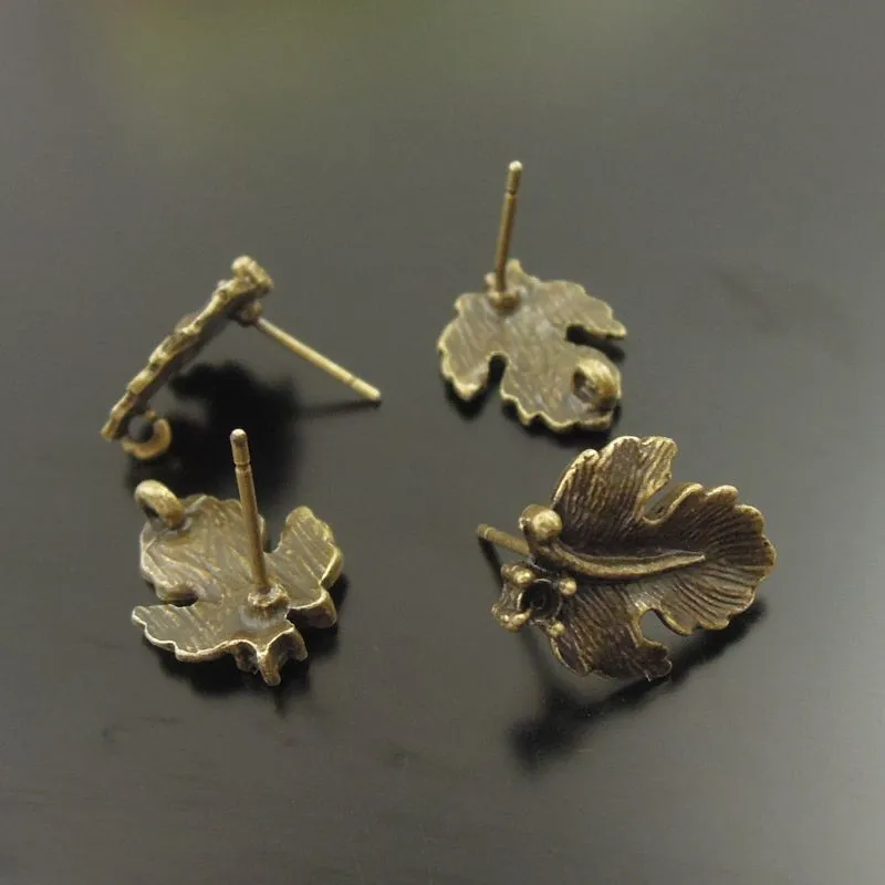 30pcs Bohemia Style Antique Bronze Leaf Earrings Studs Women Vintage Jewelry Handmade Crafts Component Jewelry Wholesale 20923