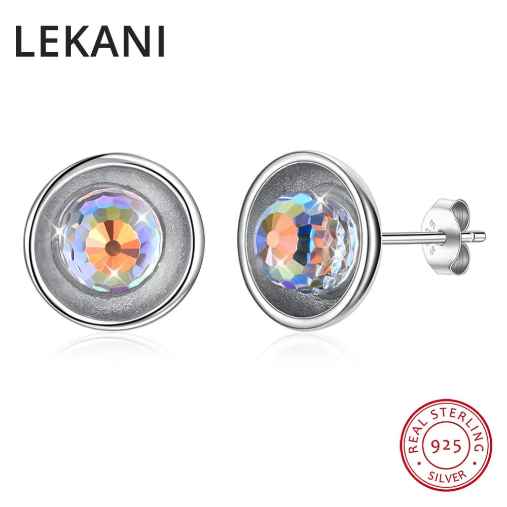 LEKANI Crystals From Austria Colorful Ball Beads Stud Earrings Piercing S925 Silver Fine Jewelry For Women Girls Trendy Gifts