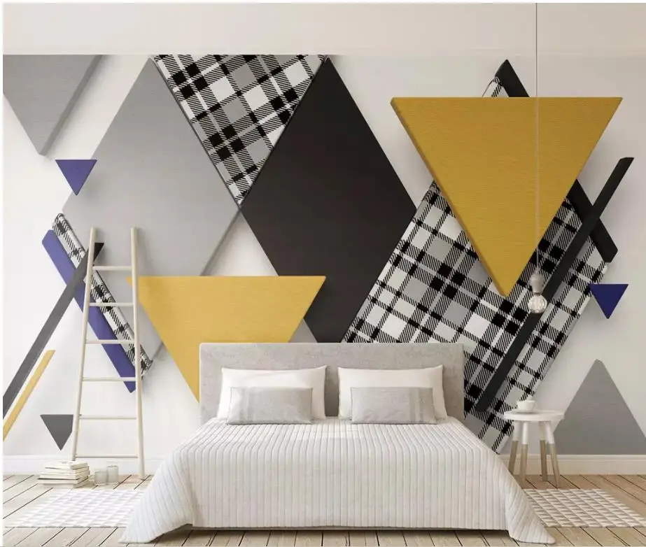 

Custom Wall Mural Modern Art Painting Mural Wallpaper Vintage triangle plaid stitching contrast color 3d geometric background