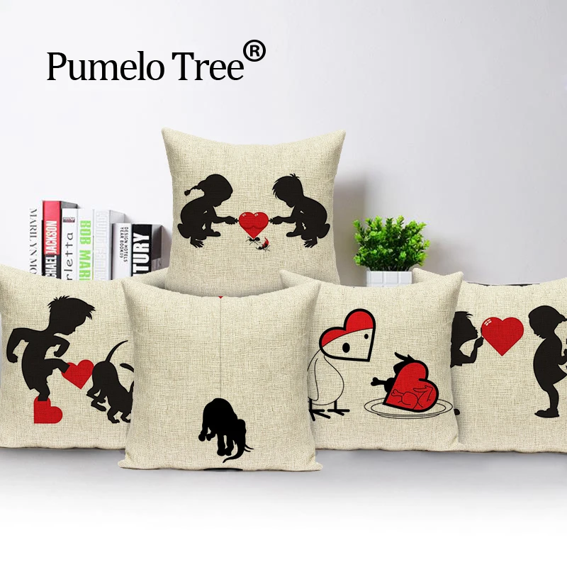 Cartoon cute child cushion black white decorative pillows Dropshipping cushion cover love print cushions home decor pillow cover