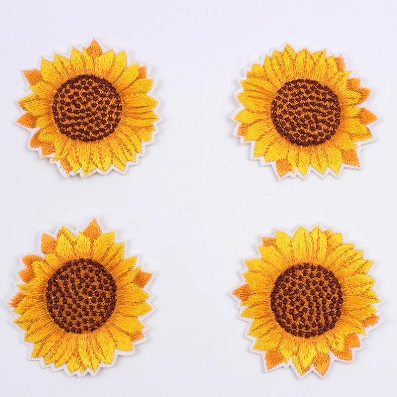 10pcs/lot Embroidered Sunflower Sticker Iron On Sew On Clothes Patch DIY Jeans Coats Bags Appliques Handmade flower Shirt badge