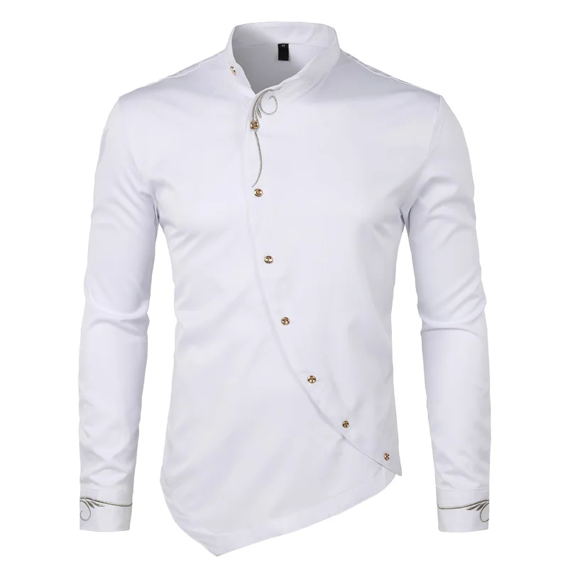 Men\'s Hipster Oblique Button Down Embroidery Dress Shirt 2022 New Slim Fit Long Sleeve Shirt Men Casual Business Wedding Camisas