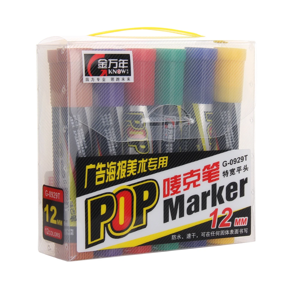 

12 Colors/Box Colorful 12mm-Flat-Tip Art Marker for Advertisement & Poster & Office Supply