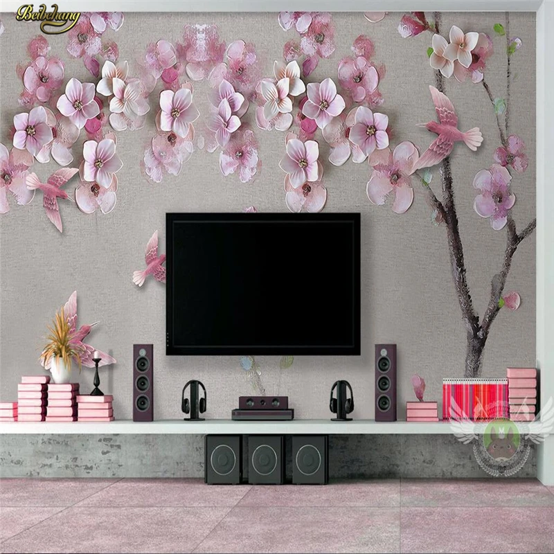 

beibehang Custom photo wall wallpaper wall murals new Chinese peach three - dimensional relief TV background papel de parede