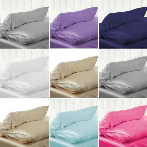 NEW Solid Queen Standard Silky Satin Pillow Case Bedding Pillowcase Smooth Home