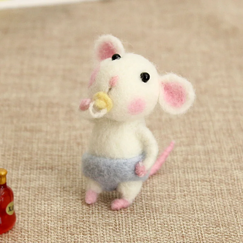 Non-Finished Felt Kit Girls Children Kids DIY Gift Mouse Wool Needle Felt Toy Doll Wool Felting Poked Needle Kit Package