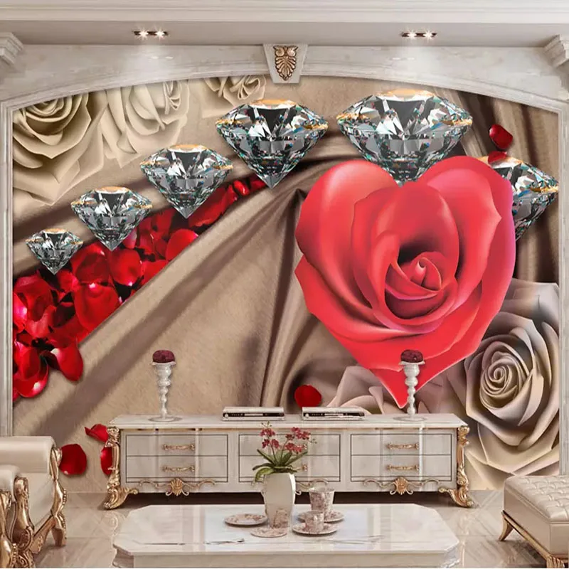 

European Style Luxury Romantic Diamond Rose Photo Wallpapers Living Room TV Sofa Wall Decoration Wall Paper 3D Fresco Wall Cloth