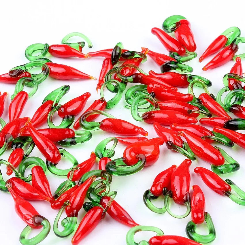 QianBei-Red Murano Glass Pepper Loose Beads, Fashion Jewelry, Pendant Necklace, Bracelets, Gift, Bulk, 100Pcs