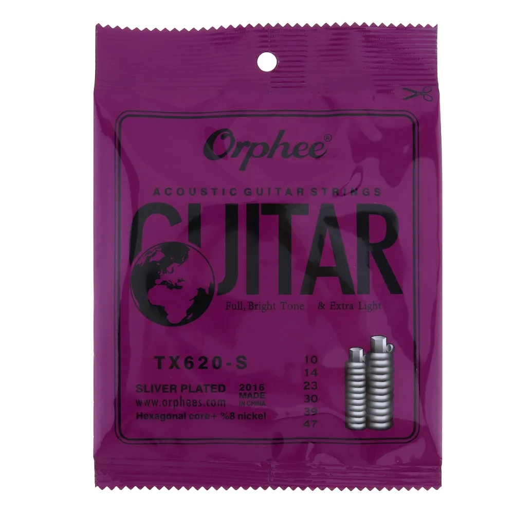 Conjunto de cordas de guitarra acústicas com 6 lâmpadas orphee, enfeites antiferrugem com tom totalmente brilhante e luz extra 010-047