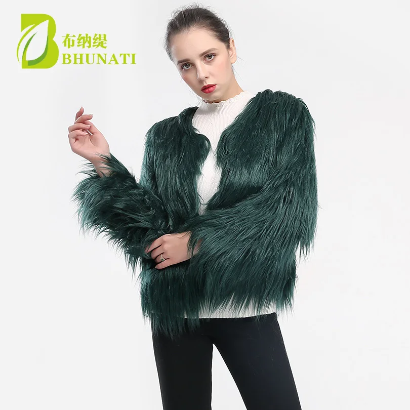 

Winter Coat Female Faux Fur Coat Fashion Fluffy Warm Furry Long Sleeve Women Round Collar Outerwear Hairy Overcoat Female