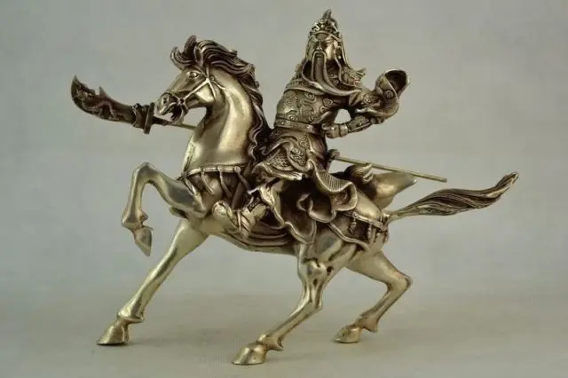 

Exquisite Chinese Old Tibetan silver Handwork Guan Yu Horse riding Statue