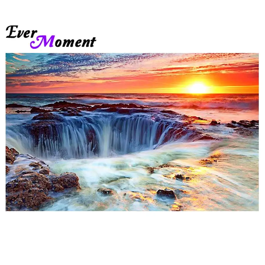 

Ever Moment 5D DIY Diamond Painting Full Marvellous Sunrise Sea America Diamond Embroidery New Scenic Full Waterfall ASF965