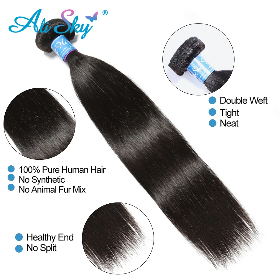 Alisky Hair Indian Straight Hair 100% Human Hair Weaving Remy Hair Extension 8-30inch 1/3/4 PCS Unprocessed Weft Natural Color