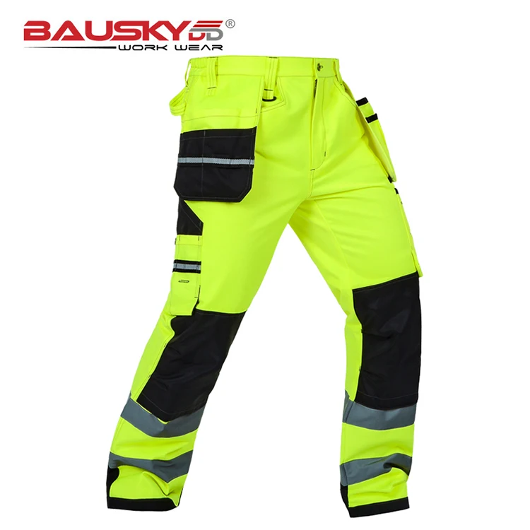 Bauskydd Hi vis tool pocket pant functional safety workwear work trousers  cargo work pant with knee pads