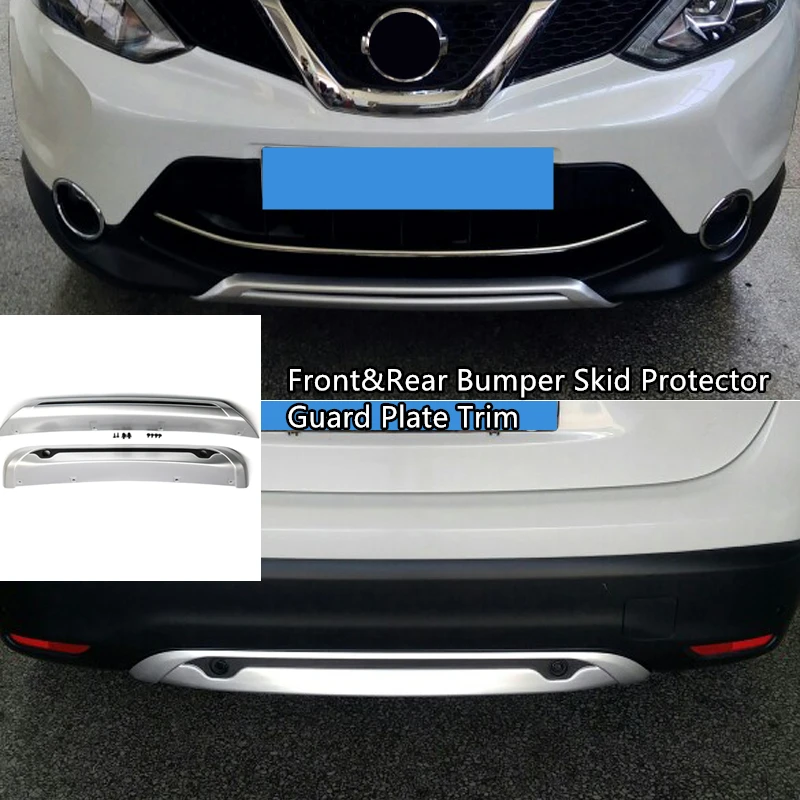 For Nissan Qashqai J11 2014 2015 2016 ABS Front & Rear Bumper Skid Protector Guard Plate Trim 2pcs (Rear Part with Radar Holes)