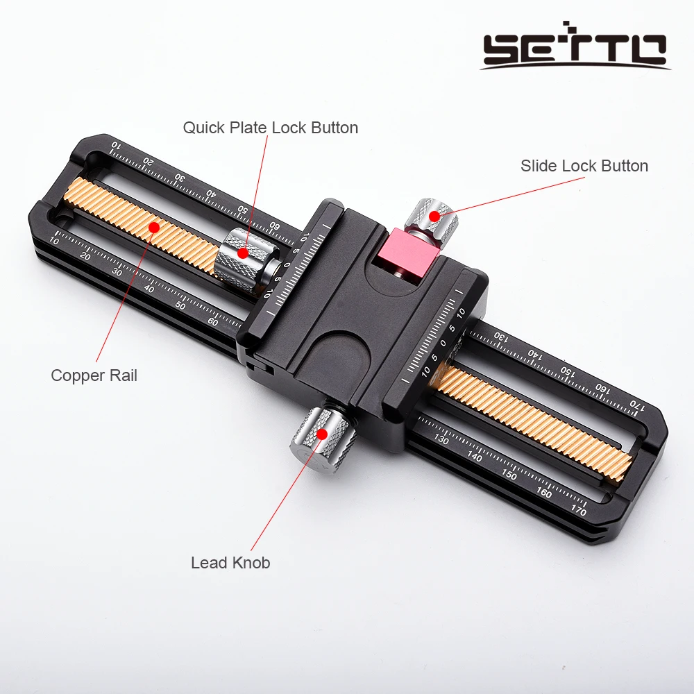 SETTO 170mm Macro Focusing Rail Slider Close-up Shooting Head With Arca-Swiss Fit Clamp Quick Release Plate for Tripod Ballhead