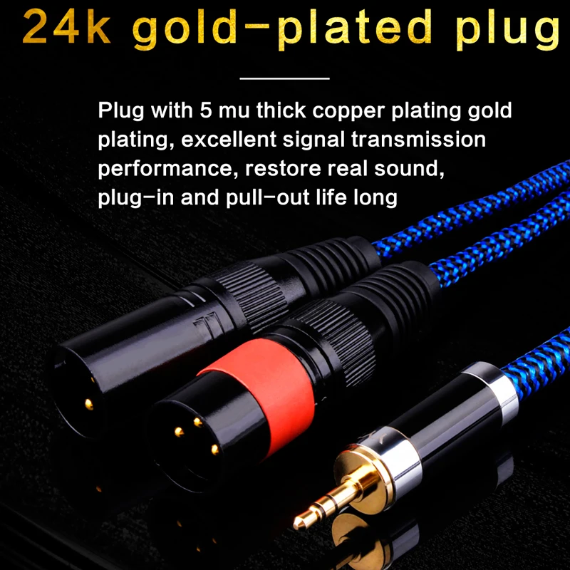 3.5mm Stereo Jack Male to Dual XLR Male 6N OCC Aux Audio Cable for Mixer PC Microphone 2 XLR Male Y Splitter Adapter Cord