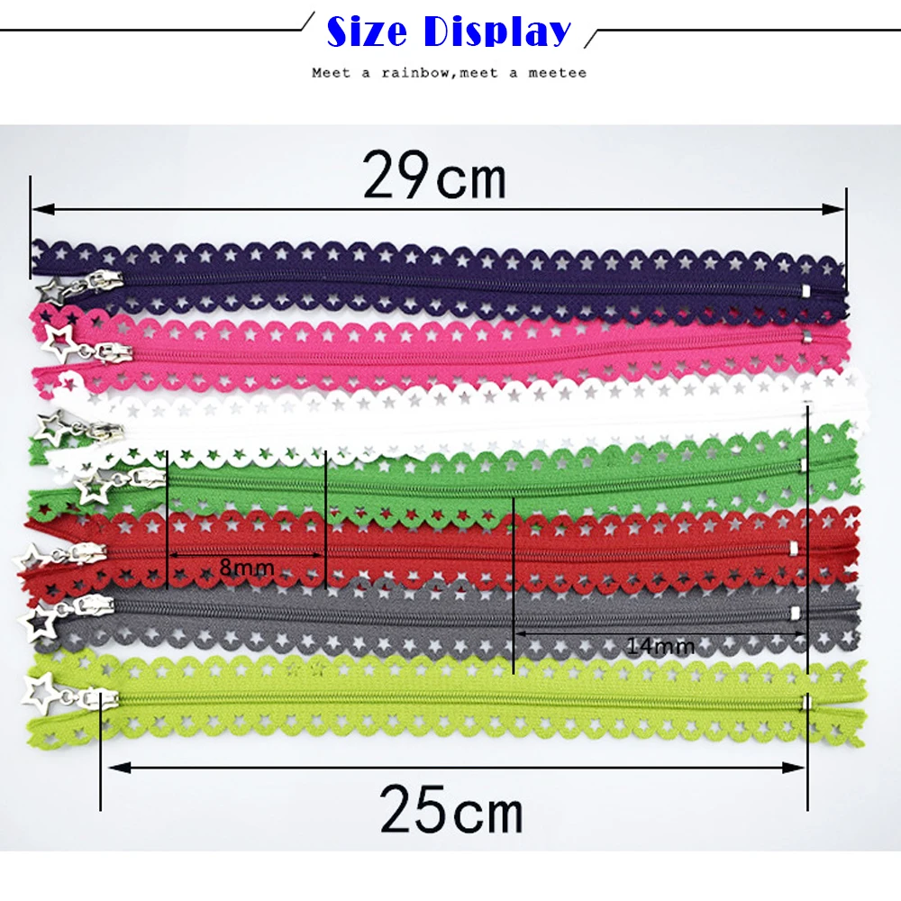 Color Five Star Lace Zippers 25Cm With Close-End Zips Hollow Nylon Zipper Clasp For Clothes Diy Material Zip Fastener For Sewing