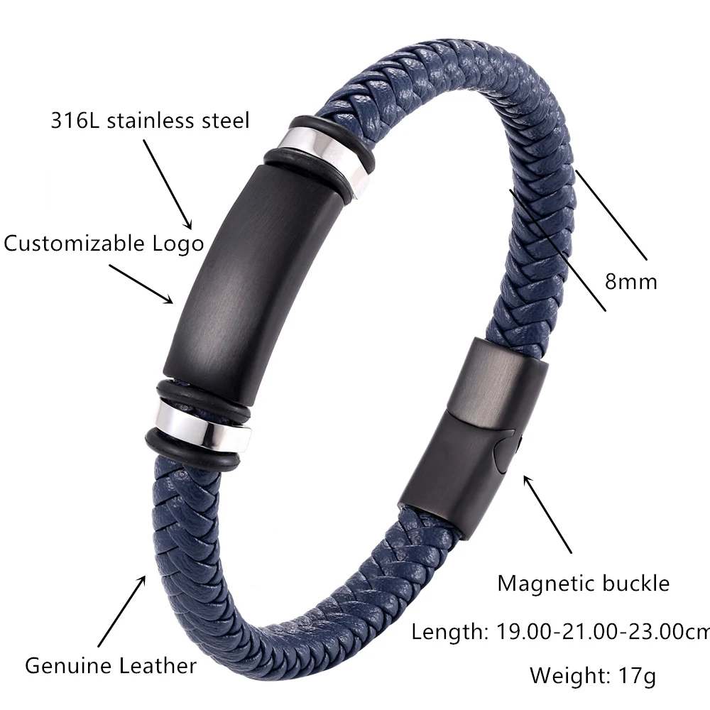 Black/Blue/Brown Genuine Leather Bracelet Women Fashion Magnetic Clasp Bracelet Men Jewelry Health Care Preferred Gift Pulseira