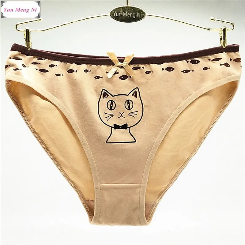 New Style 5pcs/lot New Cute Cat Cartoon Printed Sexy Women\'s Underwear Lady Briefs Cotton Panties Girl Briefs 89198