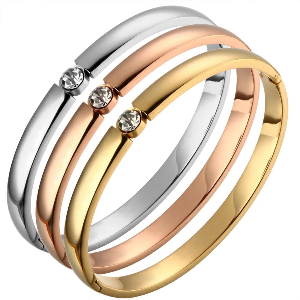 CZ Rose Gold Color Bangles Bracelets for Woman Stainless Steel Cuff Bracelet Wristband Luxury  Jewellery Wedding Gift