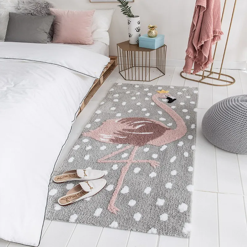 Luxury Polyester Material carpet Child/Kids Room Flamingo Pattern Carpets bedside Bath Antiskid Floor Mat Can Machine-wash Rugs