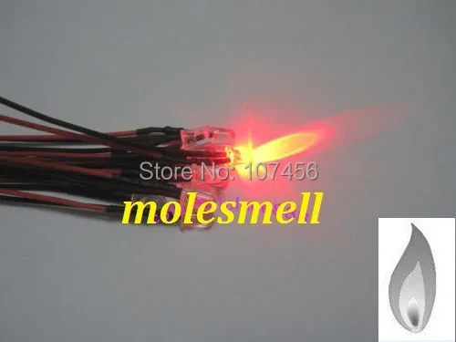 Free shipping 50pcs 5mm red Flicker 12V Pre-Wired Water Clear LED Leds Candle Light 20CM