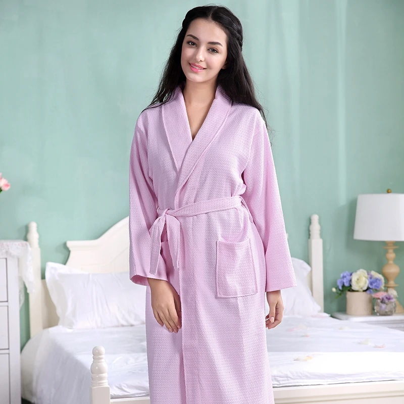 Waffle Cotton Bathrobe Women Nightgown Men Sleepwear Girls Home Thickening Lovers Long Soft  Spring Summer Autumn