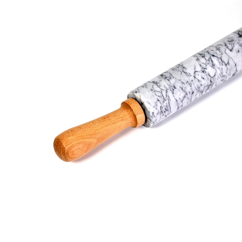 18-inch Large  Deluxe Natural Marble Stone Rolling Pin with Wood Handles & Cradle  (Gray/Black)