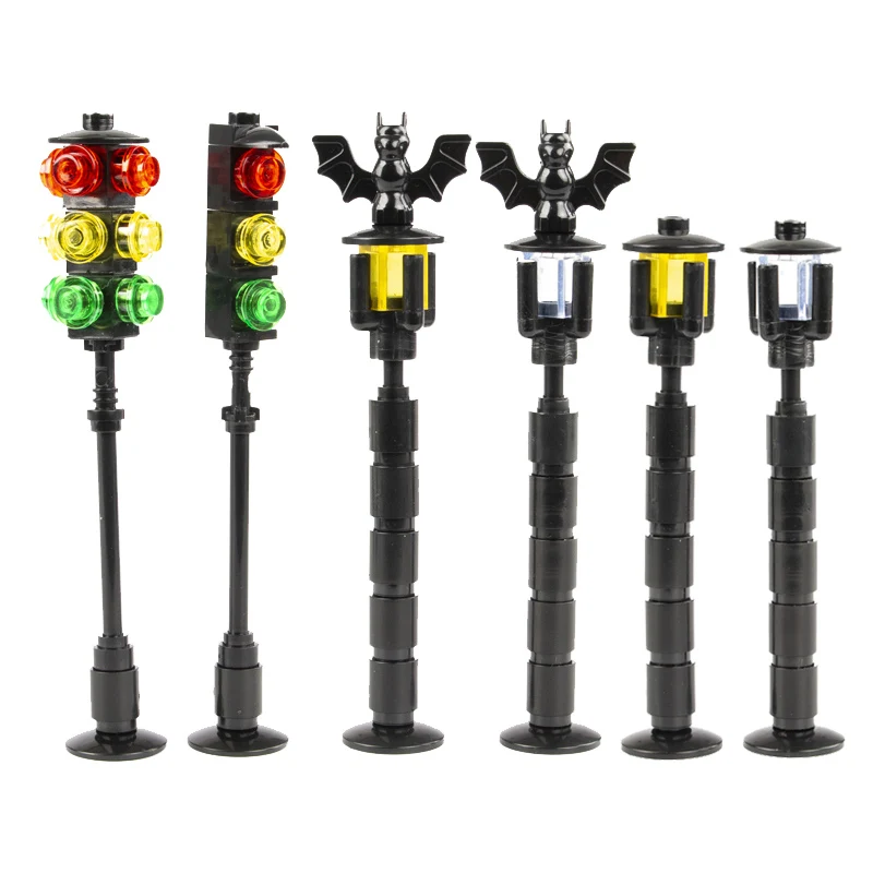 MOC City street Traffic Indicator Lights Building Blocks Halloween Bat Lamp Vintage Park Street Light Model Parts Bricks Toys