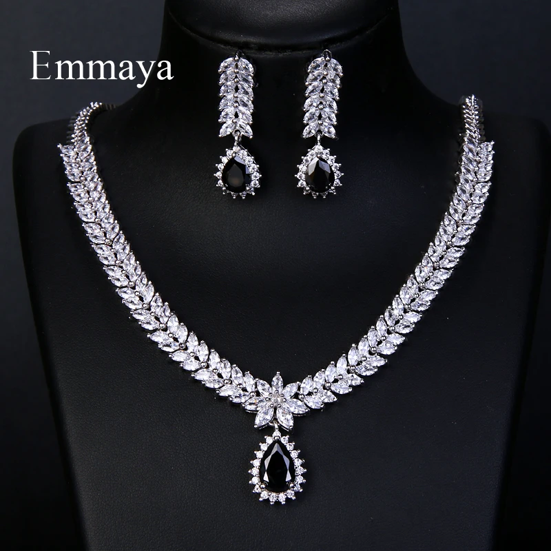 Emmaya Luxury AAA Cubic Zircon 4 Colors Water Drop Wedding Earrings Necklace For Women Bridal Jewelry Sets Party Accessories