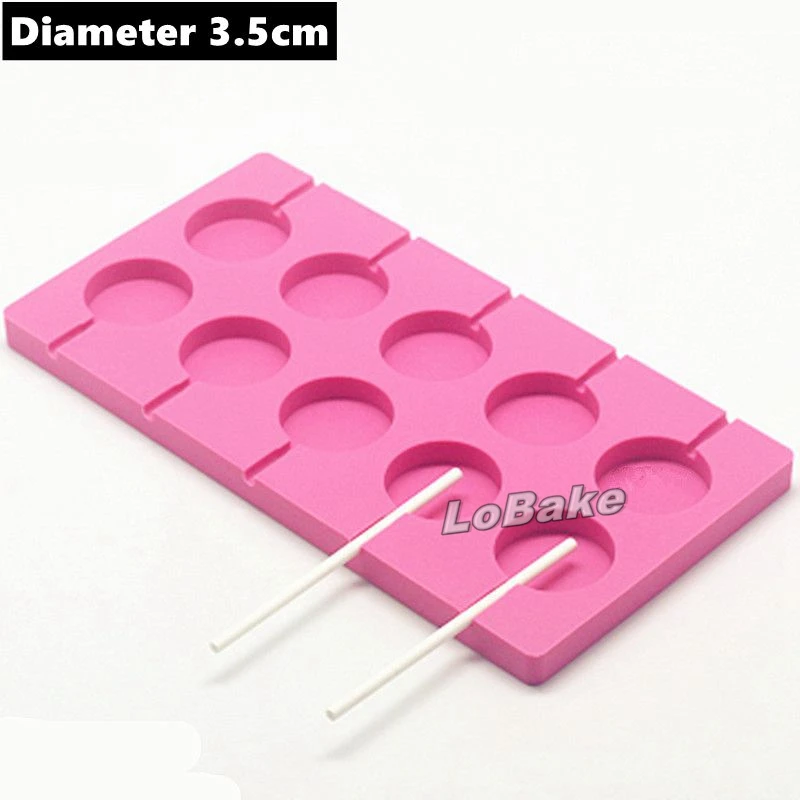 New arrivals 10 cavities pink each 3.5cm diameter thin round shape silicone lollipop candy chocolate chip moulds DIY baking mold