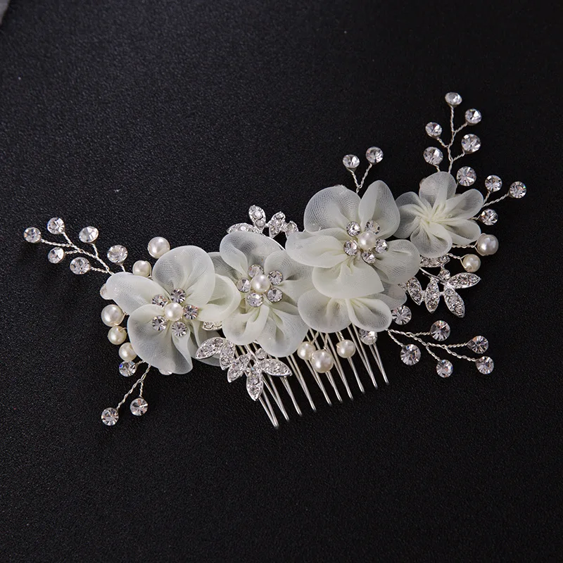 

Floralbride Art Deco Silver Color Rhinestones Crystals Pearls Yarn Flower Wedding Hair Comb Bridal Hair Accessories Hair Jewelry