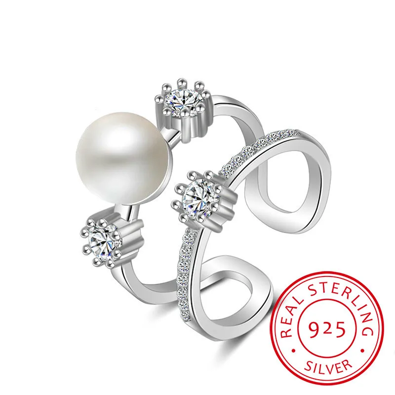 

Сверкающее кольцо с микро фианитом, серебряное кольцо с цирконием, жемчуг, двухрядные Открытые Кольца, кольца для женщин