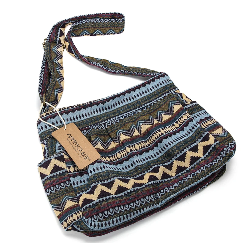 Annmouler marka kadın Crossbody çanta Vintage büyük kapasiteli omuzdan askili çanta çok cep pamuk askılı çanta Hobo bayanlar için
