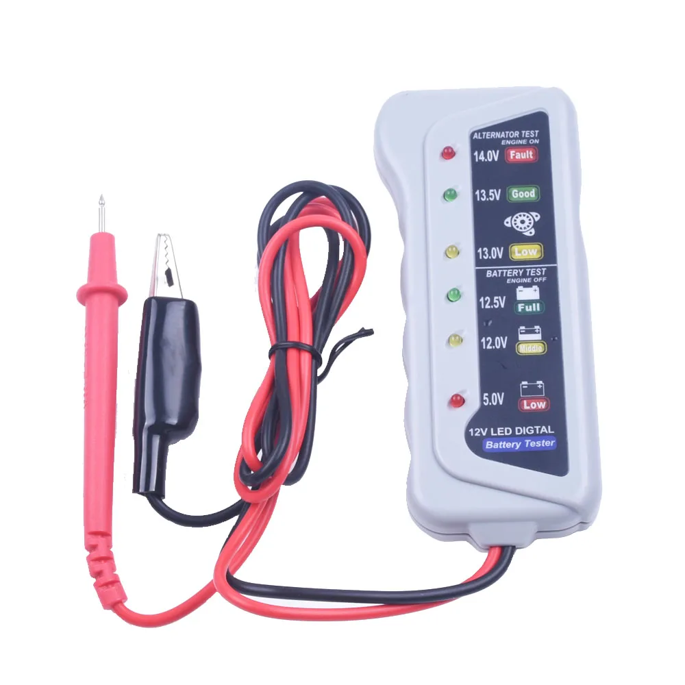 12V Auto Car Battery Alternator Tester with 6 LED Test Lights Display Universal Motorcycle Battery Testing Tool Car Detector