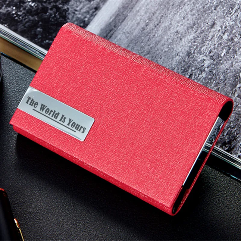 QOONG High-capacity Business Credit Card Holder Fashion Men Women ID Card Case Metal Travel Wallet Leather Purse KH1-011