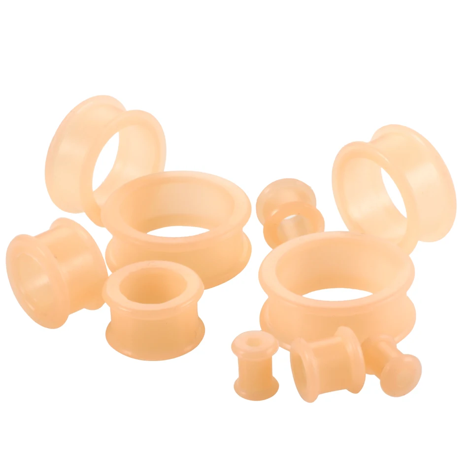 2pcs/lot Silicone Ear Plug Tunnels Skin Color Flexible Hollow Ear Tunnel Gauges Stretcher Piercing Saddle Plug Jewelry 3mm-25mm