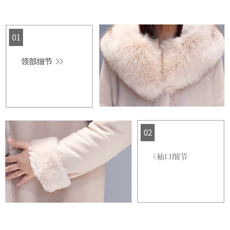 Large Size Winter Lambswool Jacket Coat Women Long Faux Leather Jacket Female Thicken Warm Overcoat Womens Hooded Faux Fur Coats