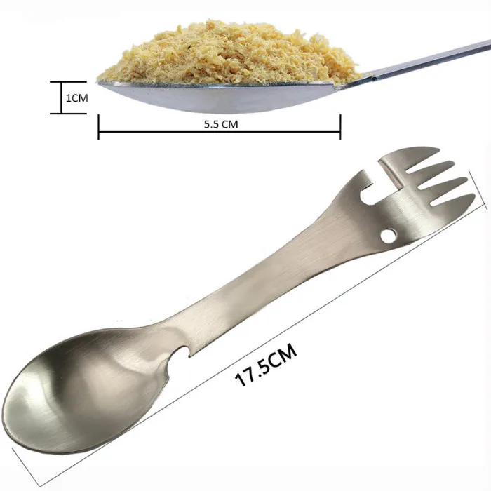 5 in 1 Portable Fork Shape Bottle Openers 2018 Multifunction Outdoor Camping Tool Knife Spoon Cookware Stainless Steel Opener