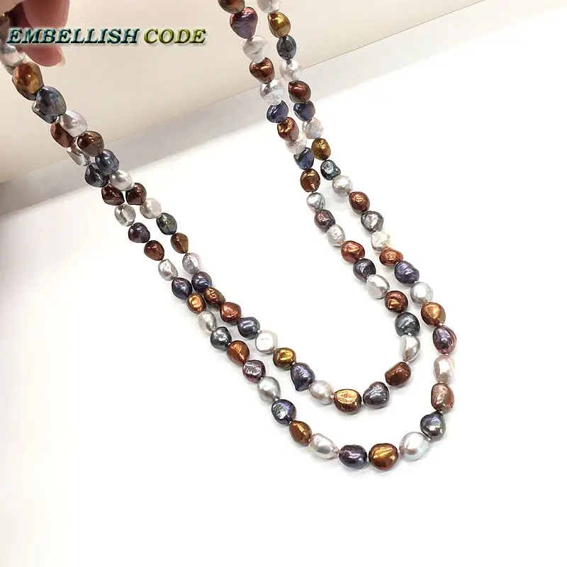 Queen style Stunning semi baroque irregular long necklace pearls triple Rope knotted twisted sheen blue brown grey color