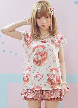 Bonita Camisa de algodón suave con patrón de Anime para mujer, Tops adorables para niñas, Lolita dulce, Japón Kawaii, oso, gato, conejito, Verano