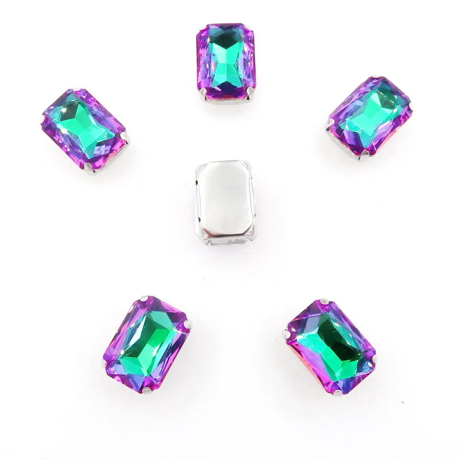Rechteckige Form Silber Metallklammer 20 Stück/Packung Regenbogen & Jelly AB Glaskristall 13*18mm Näh-Strassperlen Handarbeiten DIY Verzierung – Detail 6