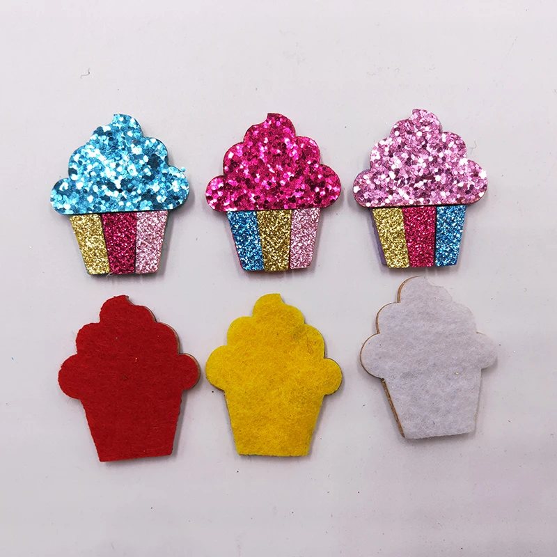42pcs/lot 3.5x4cm Glitter Fabric Appliques Cartoon Ice cream Padded Patches for Wall Clothes Stickers DIY Hair Clips decoration