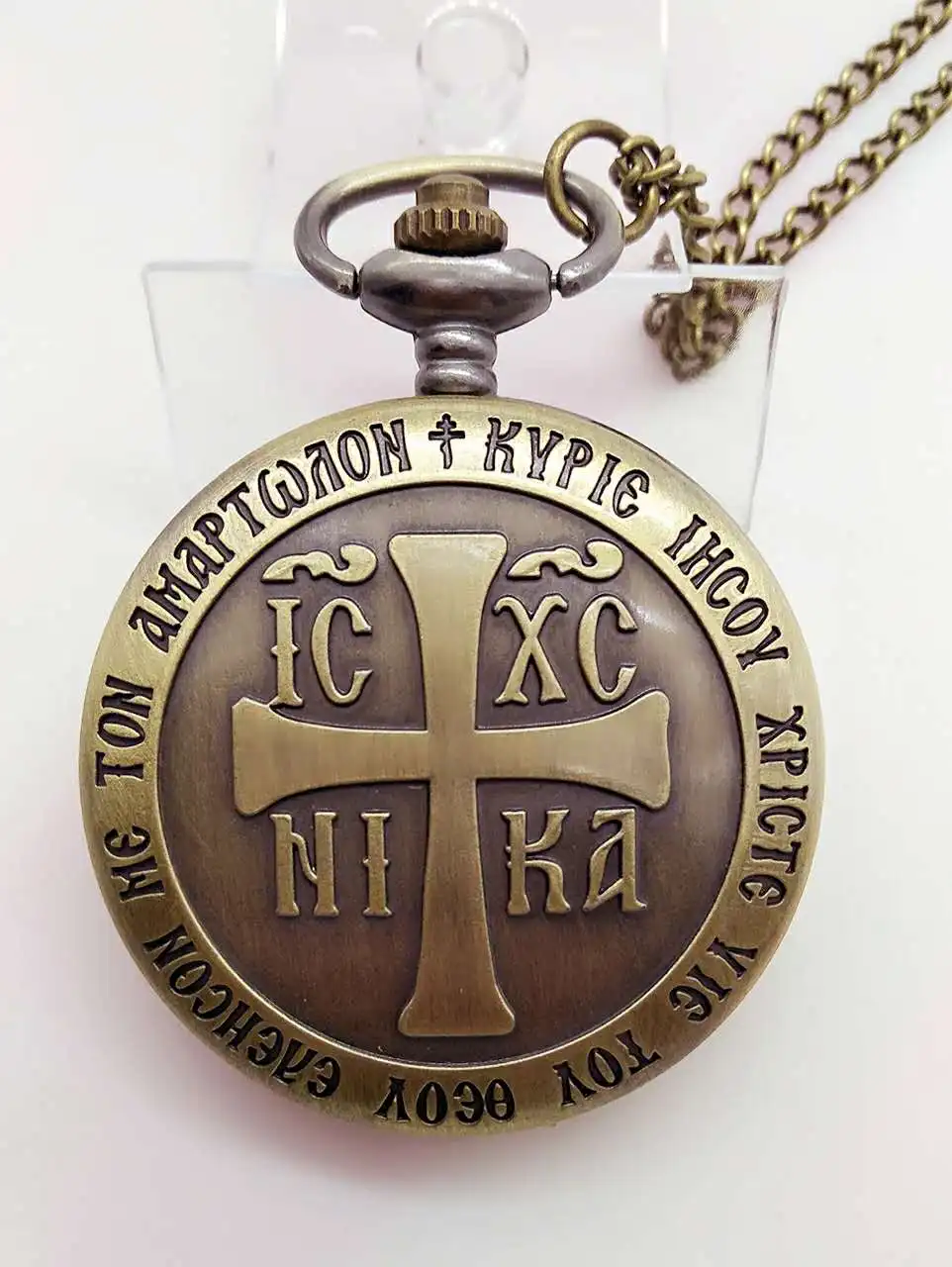 New Arrival Bronze Cross Design Quartz Pocket Watch With Chain Gift To Men Women P3928