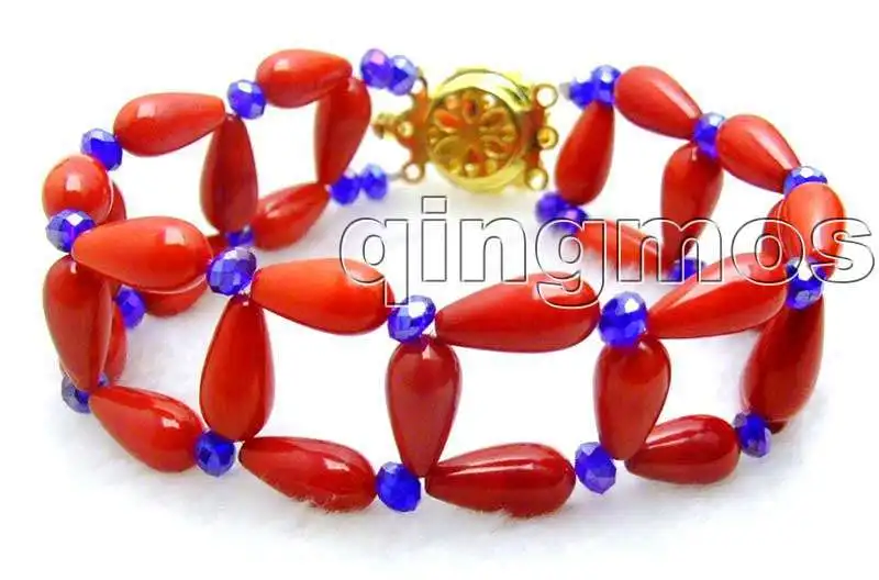 SALE 2 Strands 6*12mm Drop Red High Quality natural Coral hand-knitted 8