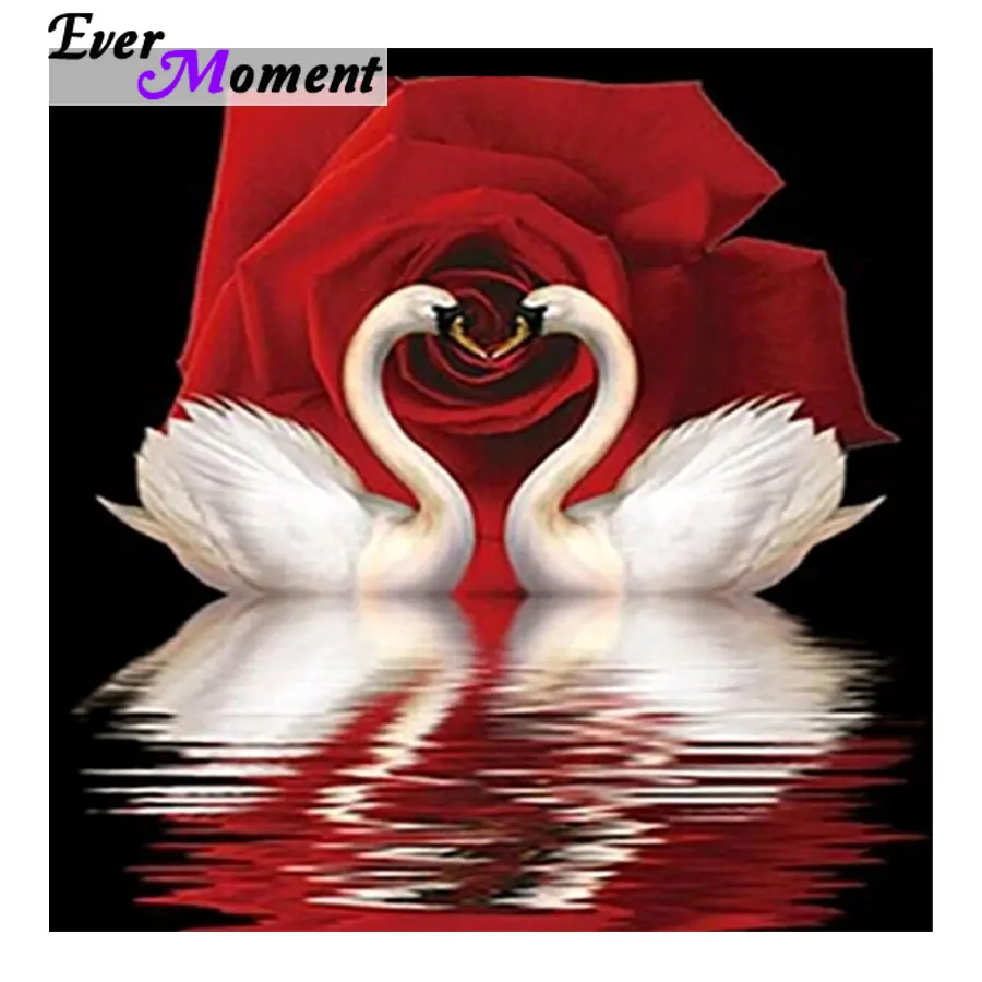 Ever Moment Diamond Embroidery Eternal Love Swan Lovers Red Rose Diamond Painting DIY Full Mosaic Wedding Decoration Gift ASF870