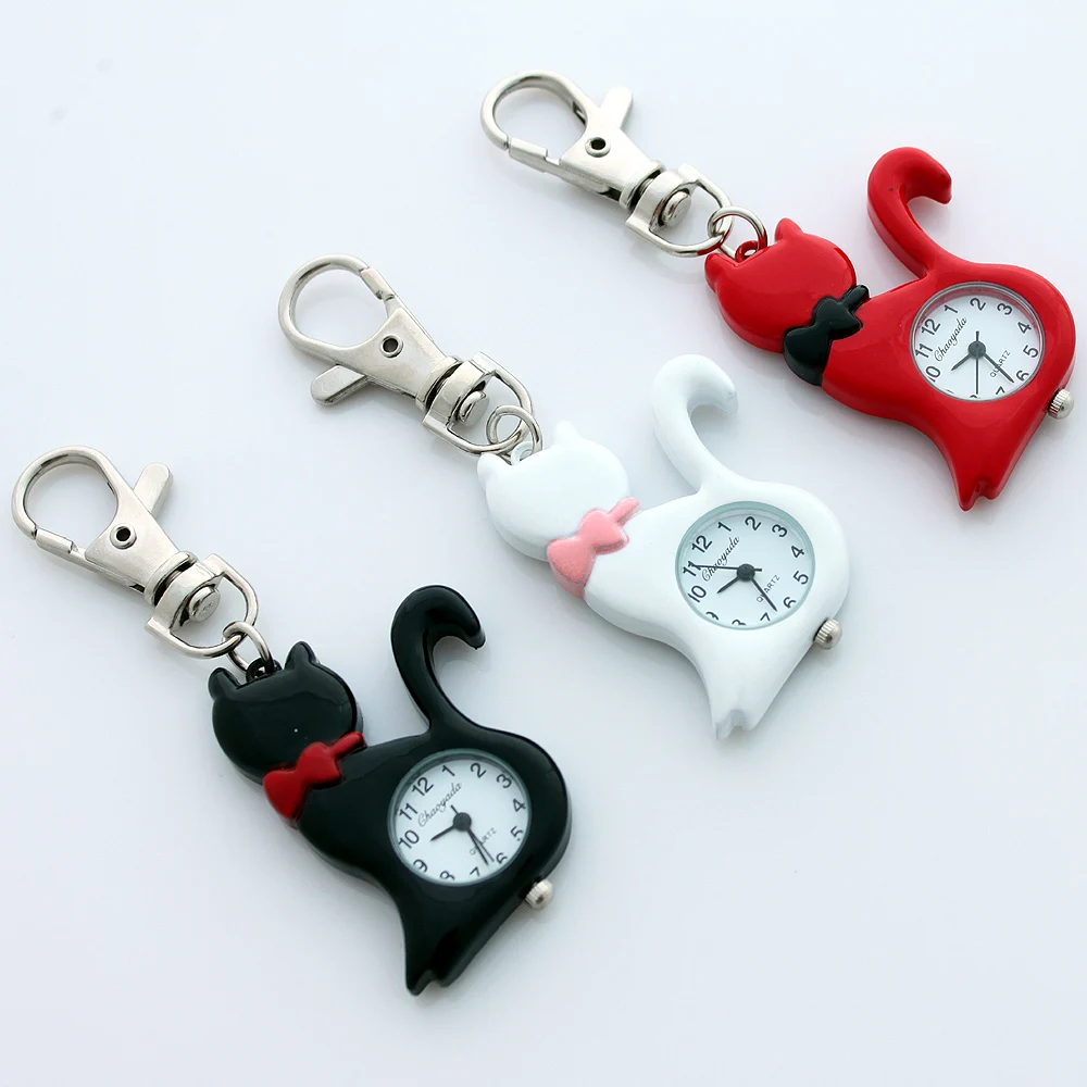 chaoyada Brand New Fashion Colorful CAT Style Pocket Pendant Key Ring Chain Quartz Dress Watch with Gift Bag GL58K