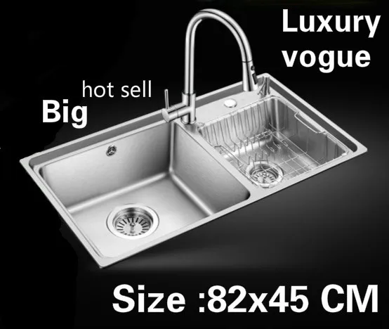 

Free shipping Apartment kitchen double groove sink do the dishes high quality 304 stainless steel big hot sell 82x45 CM