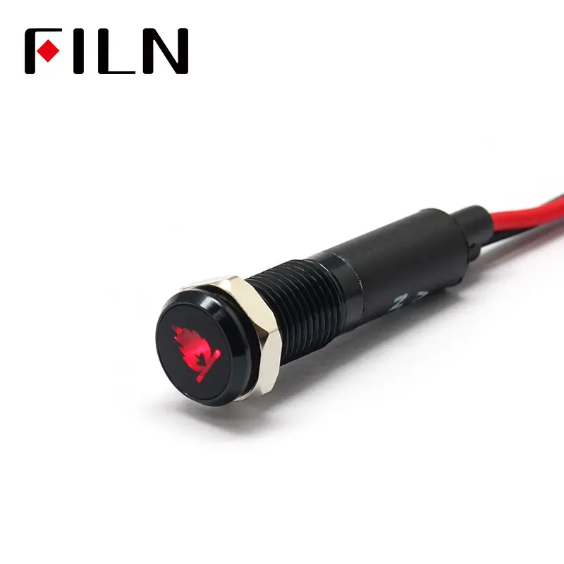 Film 8mm deska rozdzielcza samochodu symbolem płomienia led czerwony żółty biały niebieski zielony 12 v wskaźnik led światło z 20 cm kabel